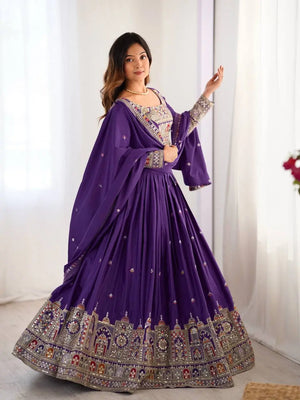 Natural Crepe Silk Embroidered Lehenga Set with Dupatta
