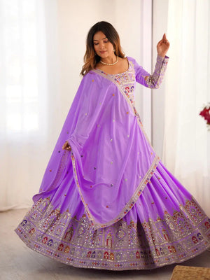 Natural Crepe Silk Embroidered Lehenga Set with Dupatta