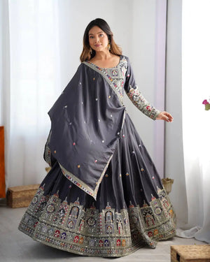Natural Crepe Silk Embroidered Lehenga Set with Dupatta