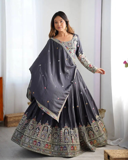 Natural Crepe Silk Embroidered Lehenga Set with Dupatta
