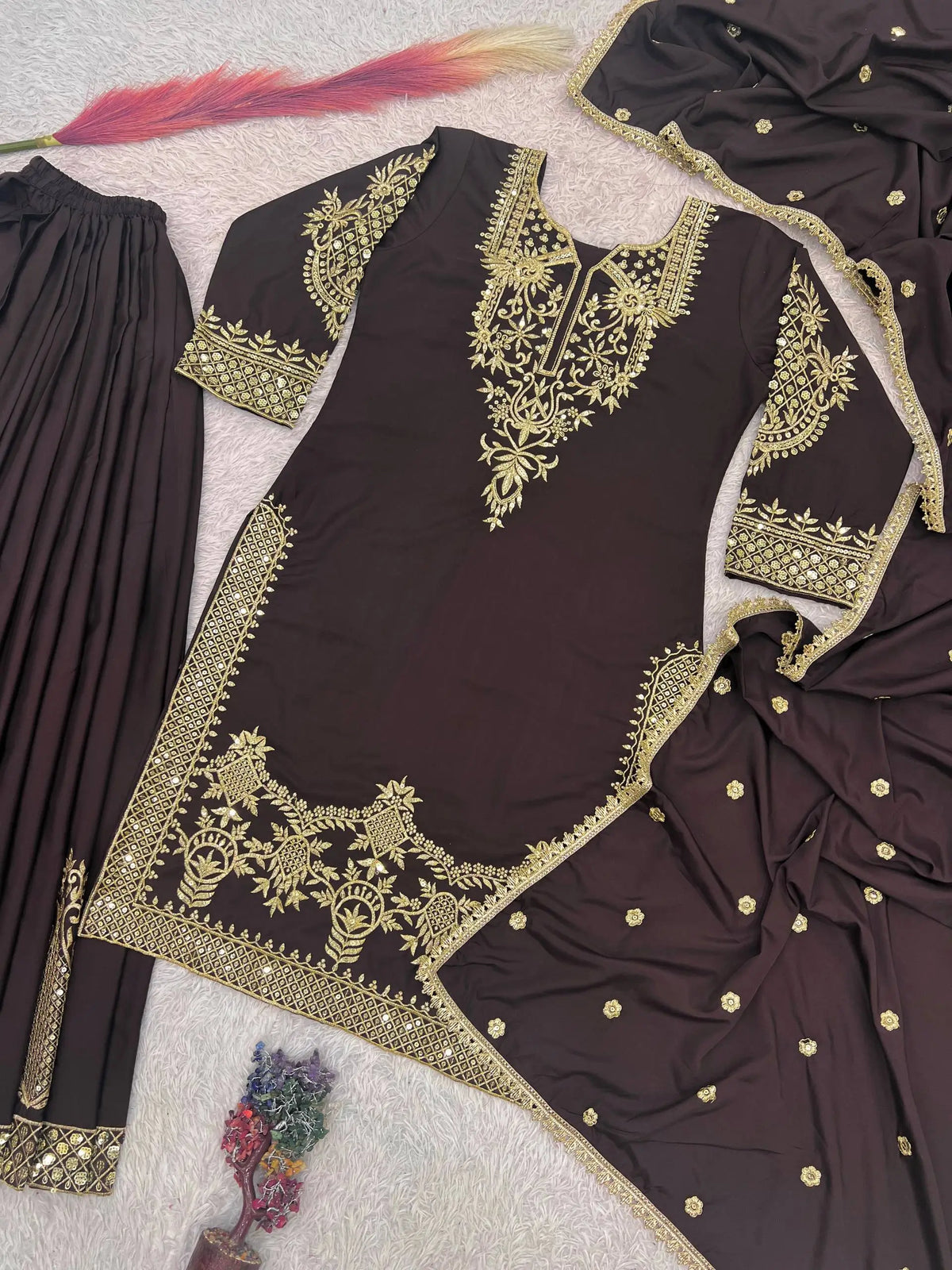 Natural Crepe Silk Zari Embroidery Sharara Set
