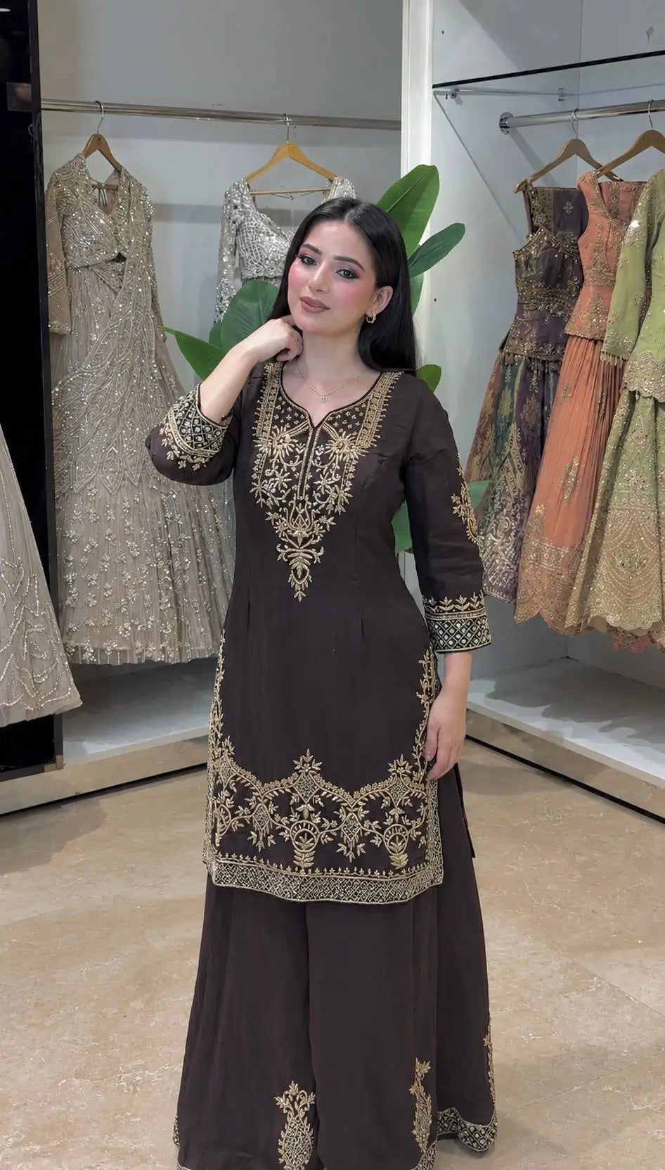 Natural Crepe Silk Zari Embroidery Sharara Set