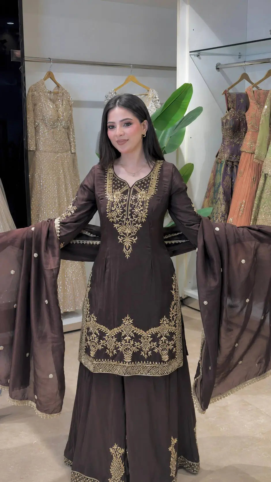 Natural Crepe Silk Zari Embroidery Sharara Set