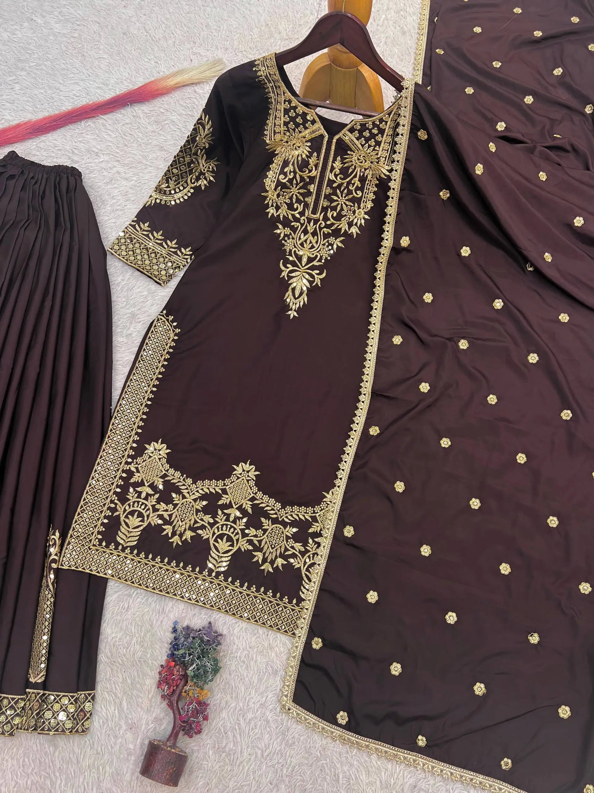 Natural Crepe Silk Zari Embroidery Sharara Set