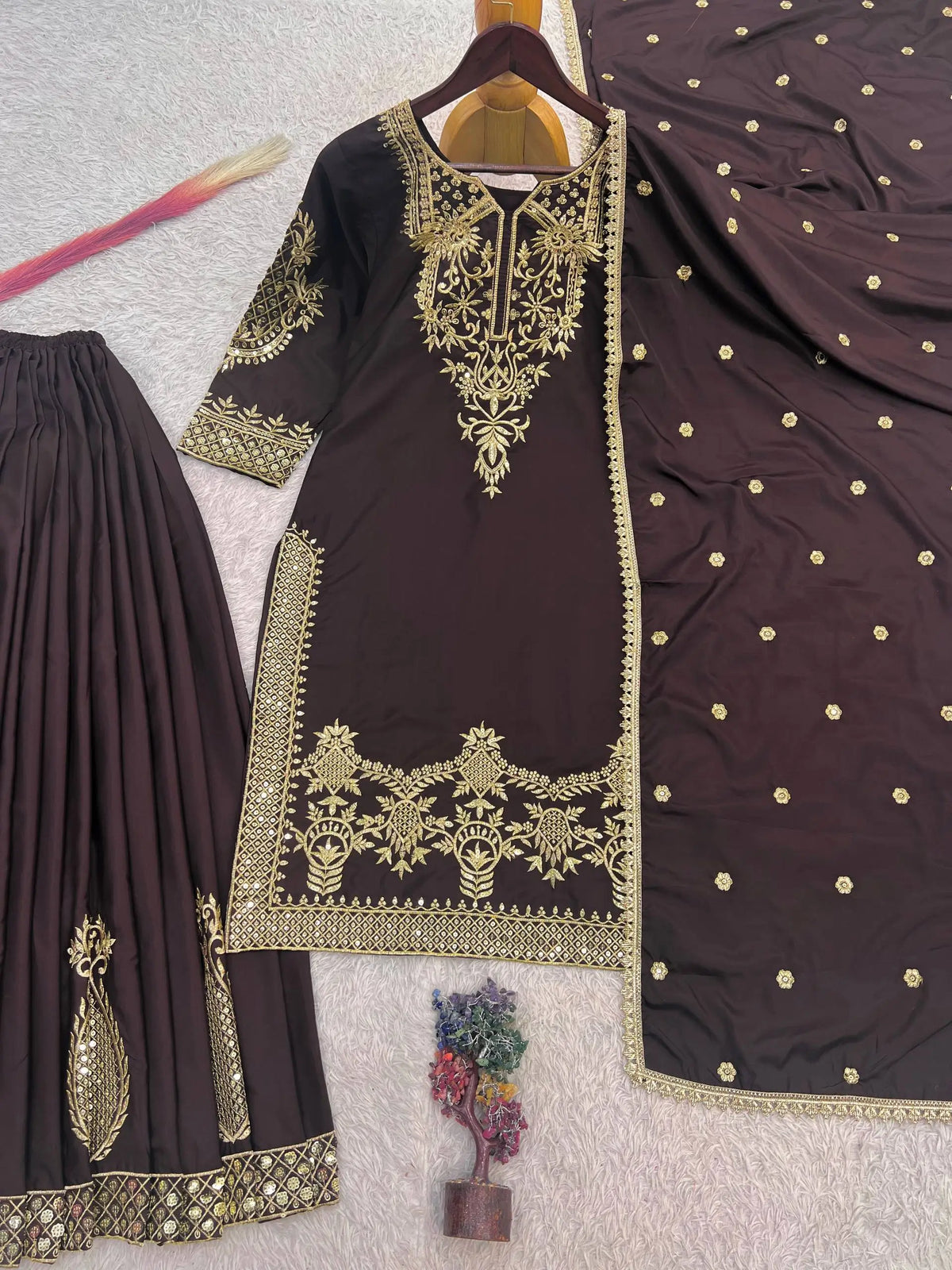 Natural Crepe Silk Zari Embroidery Sharara Set