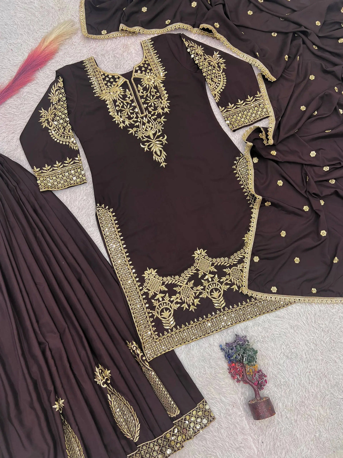 Natural Crepe Silk Zari Embroidery Sharara Set