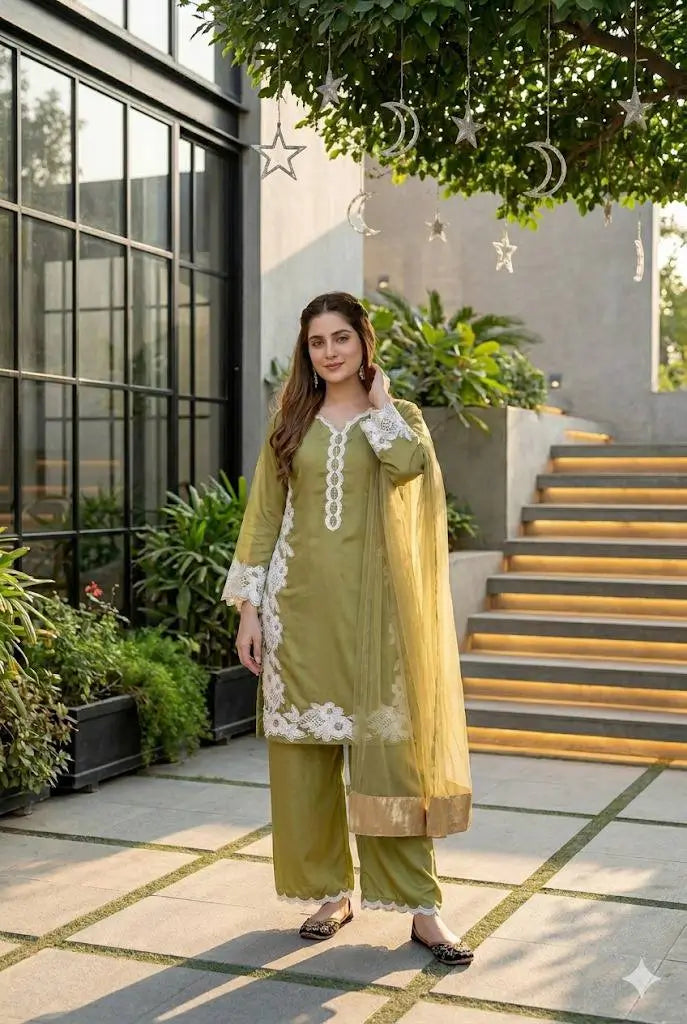 Natural Silk Embroidered Palazzo Suit for Festive and Wedding Occasions