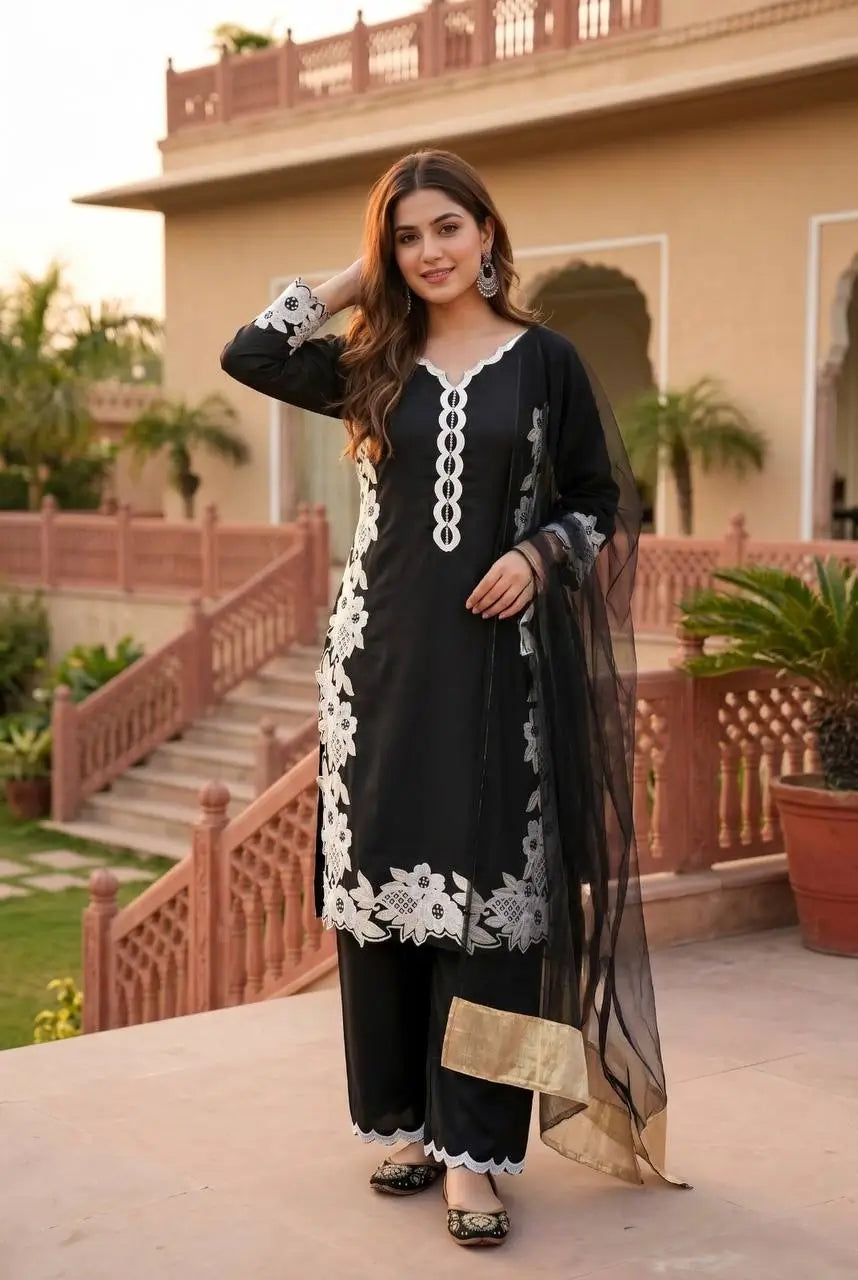 Natural Silk Embroidered Palazzo Suit for Festive and Wedding Occasions