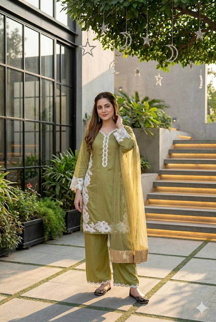 Natural Silk Embroidered Palazzo Suit for Festive and Wedding Occasions