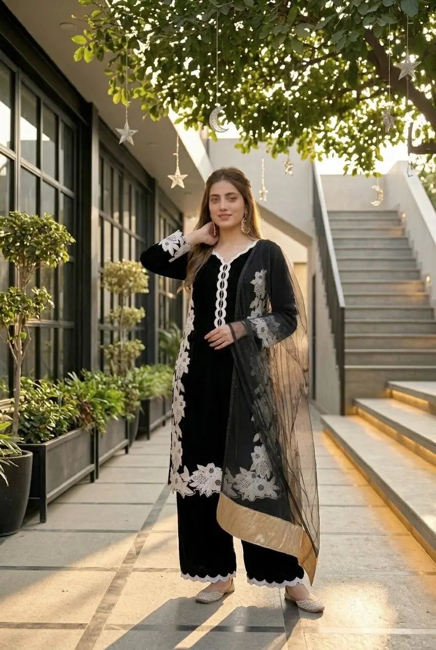 Natural Silk Embroidered Palazzo Suit for Festive and Wedding Occasions