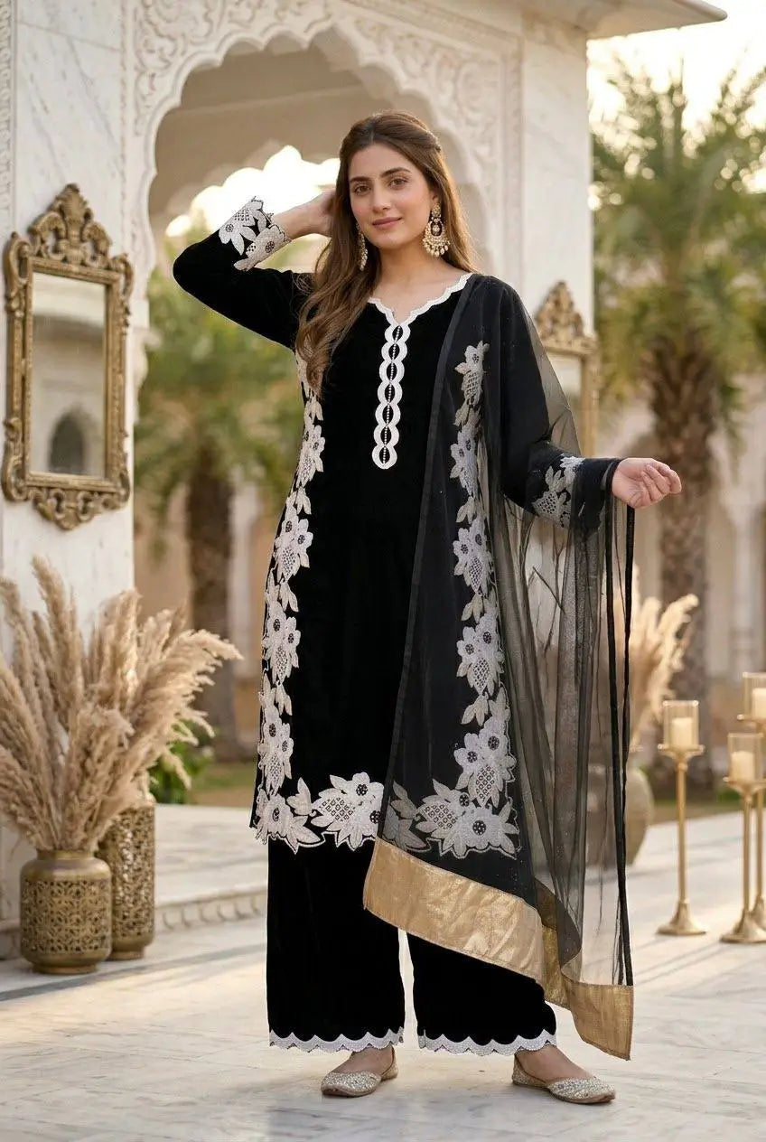 Natural Silk Embroidered Palazzo Suit for Festive and Wedding Occasions
