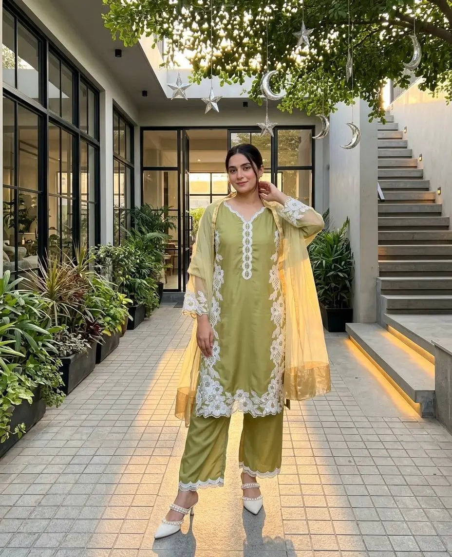 Natural Silk Embroidered Palazzo Suit for Festive and Wedding Occasions