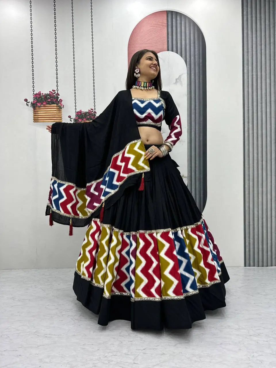 Navratri Special Multicolor Cotton Lehenga Choli Set