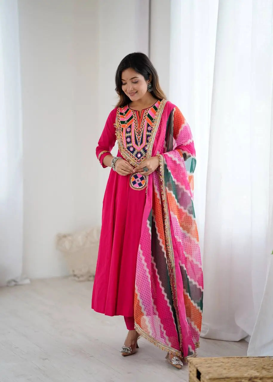 Navratri Special Premium Designer Khadi Cotton Gown Set with Dupatta