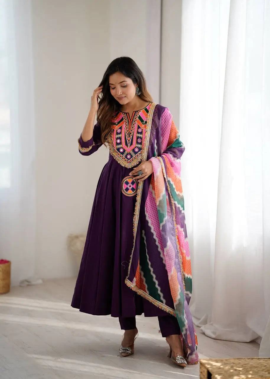 Navratri Special Premium Designer Khadi Cotton Gown Set with Dupatta
