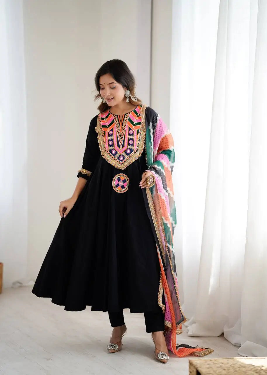 Navratri Special Premium Designer Khadi Cotton Gown Set with Dupatta