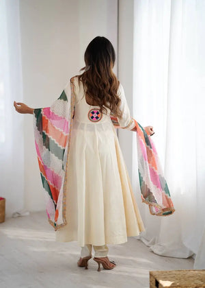 Navratri Special Premium Designer Khadi Cotton Gown Set with Dupatta