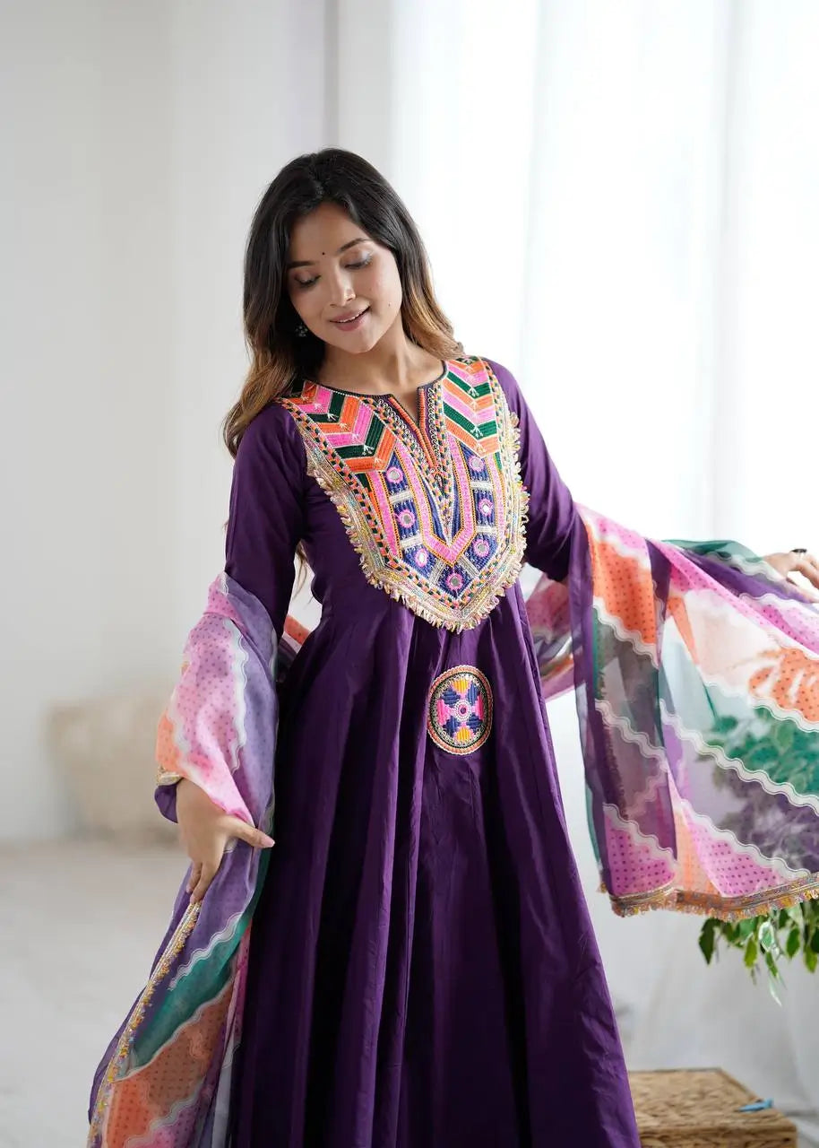 Navratri Special Premium Designer Khadi Cotton Gown Set with Dupatta