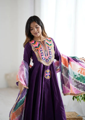 Navratri Special Premium Designer Khadi Cotton Gown Set with Dupatta