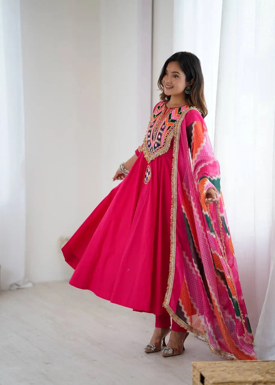 Navratri Special Premium Designer Khadi Cotton Gown Set with Dupatta