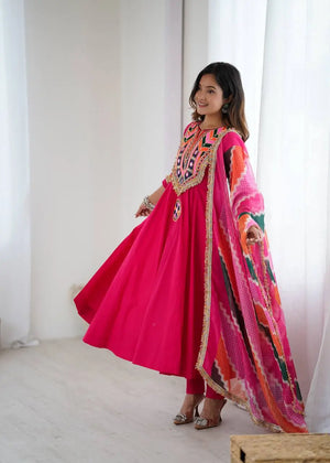 Navratri Special Premium Designer Khadi Cotton Gown Set with Dupatta