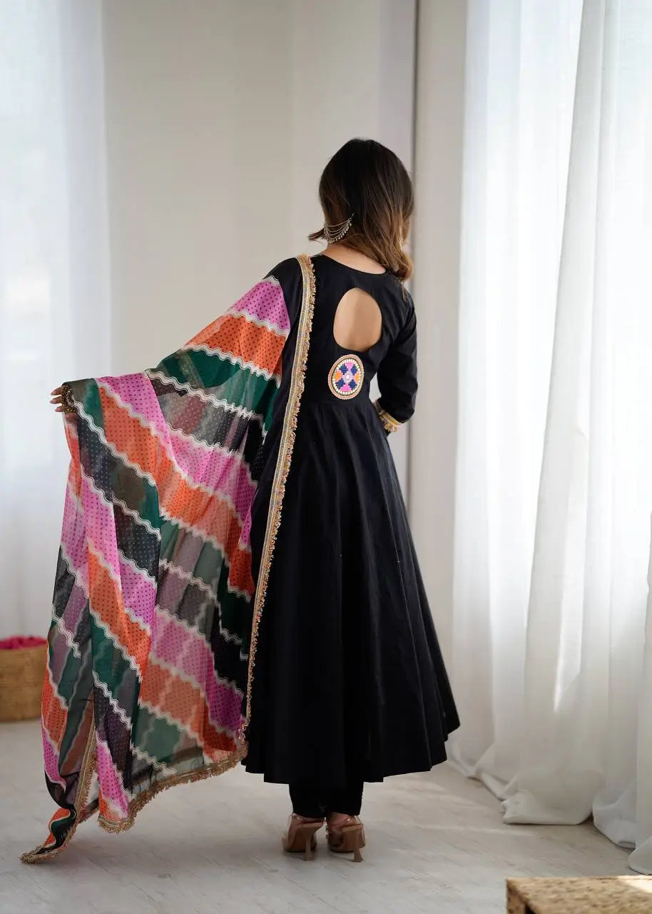 Navratri Special Premium Designer Khadi Cotton Gown Set with Dupatta