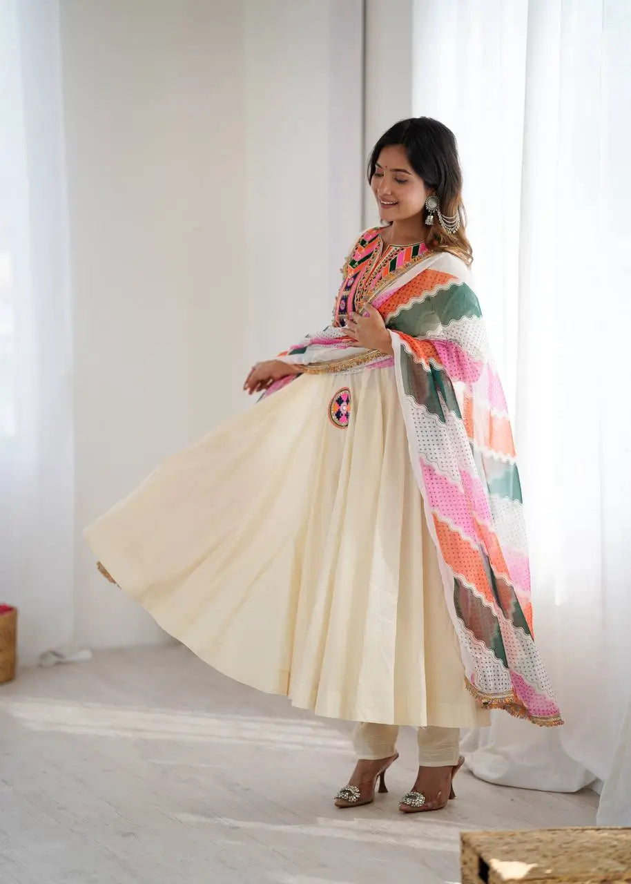 Navratri Special Premium Designer Khadi Cotton Gown Set with Dupatta