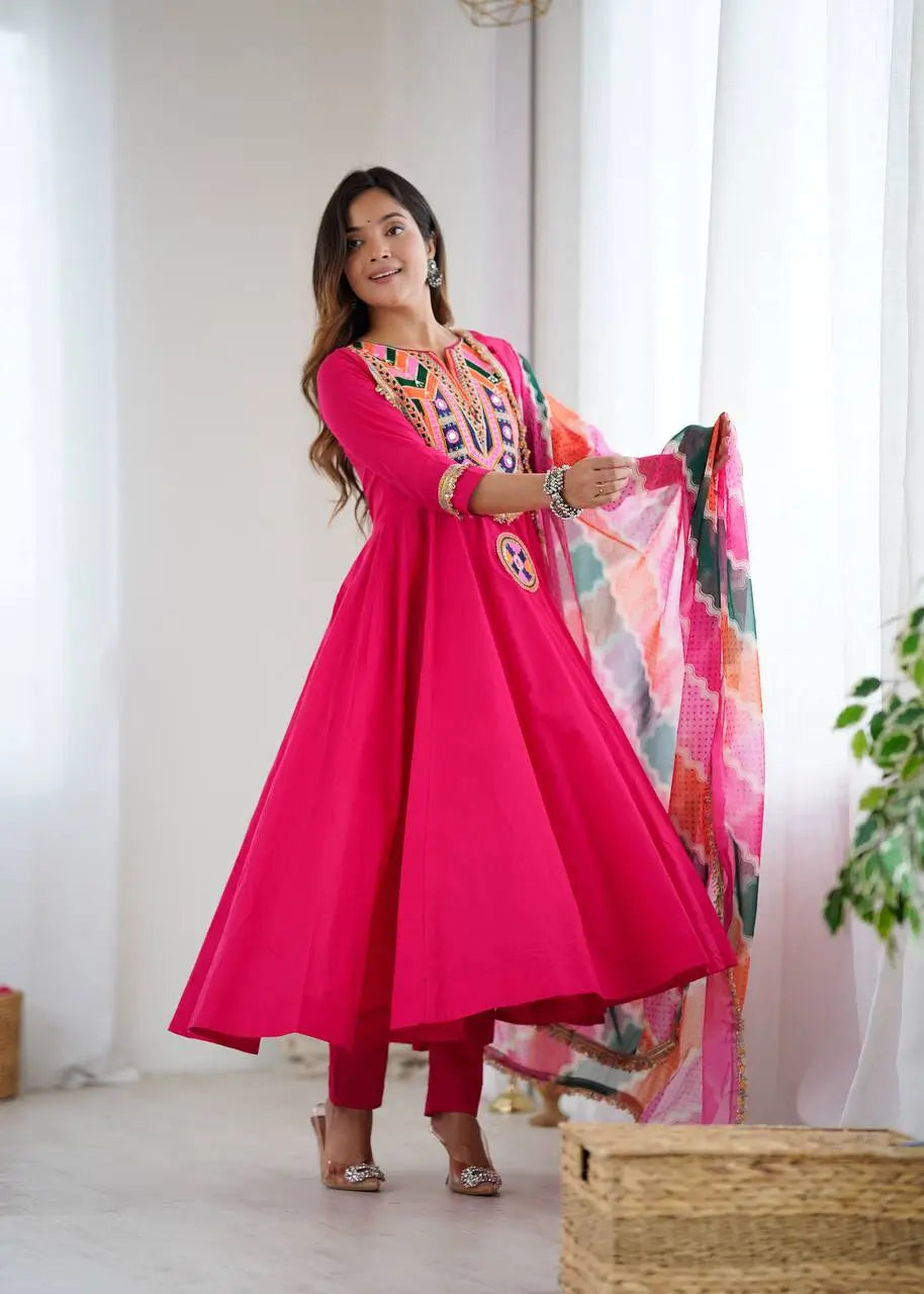 Navratri Special Premium Designer Khadi Cotton Gown Set with Dupatta