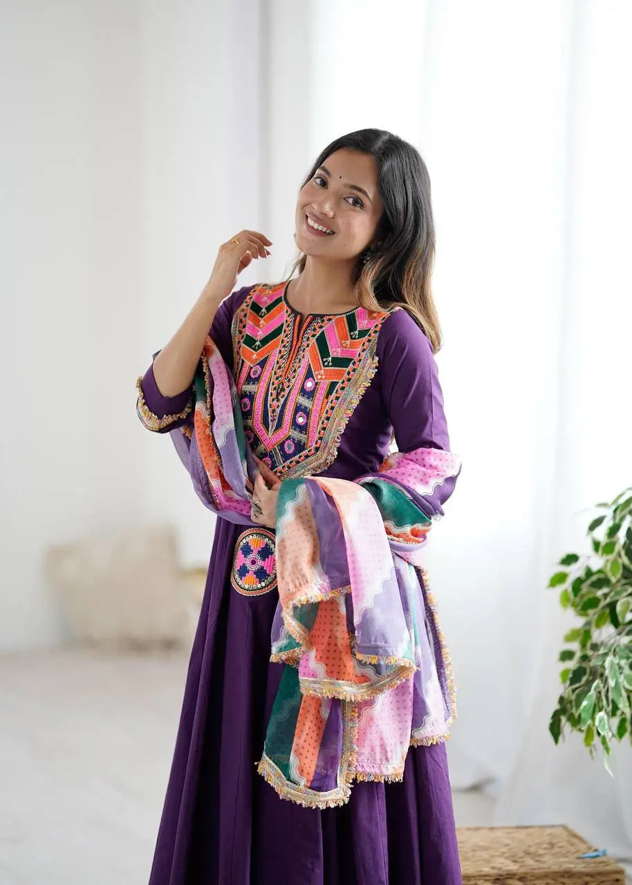 Navratri Special Premium Designer Khadi Cotton Gown Set with Dupatta