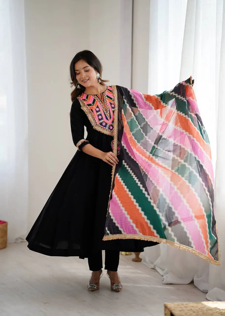 Navratri Special Premium Designer Khadi Cotton Gown Set with Dupatta