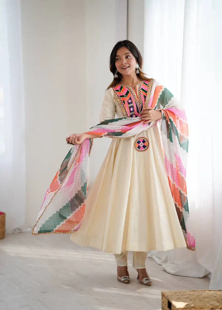 Navratri Special Premium Designer Khadi Cotton Gown Set with Dupatta