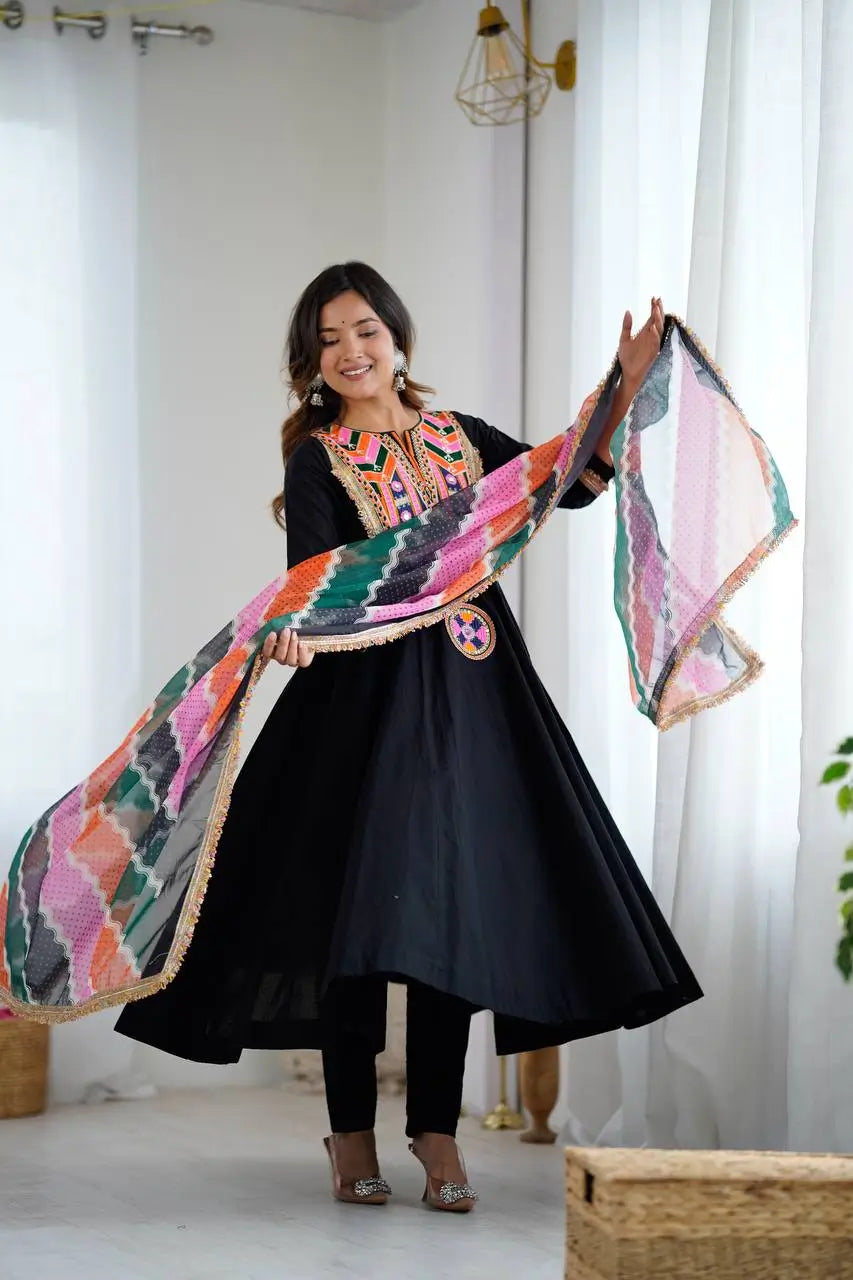 Navratri Special Premium Designer Khadi Cotton Gown Set with Dupatta