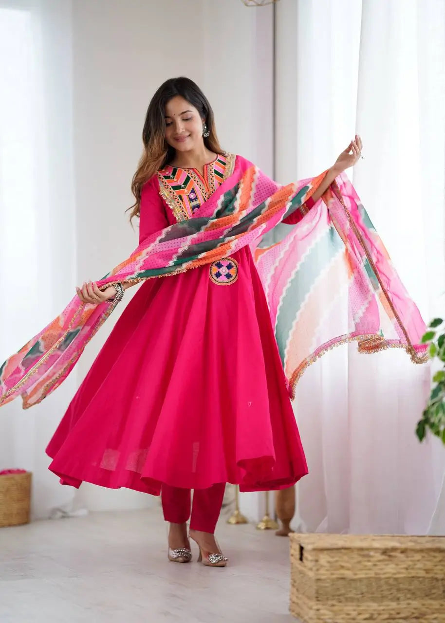 Navratri Special Premium Designer Khadi Cotton Gown Set with Dupatta