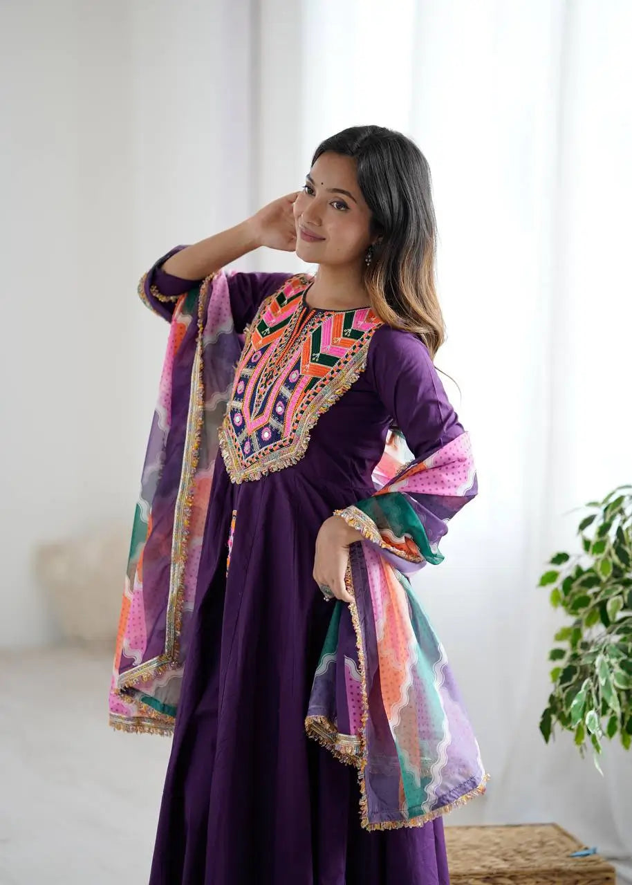 Navratri Special Premium Designer Khadi Cotton Gown Set with Dupatta