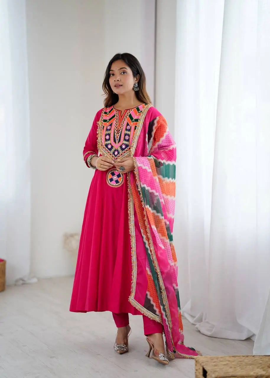 Navratri Special Premium Designer Khadi Cotton Gown Set with Dupatta
