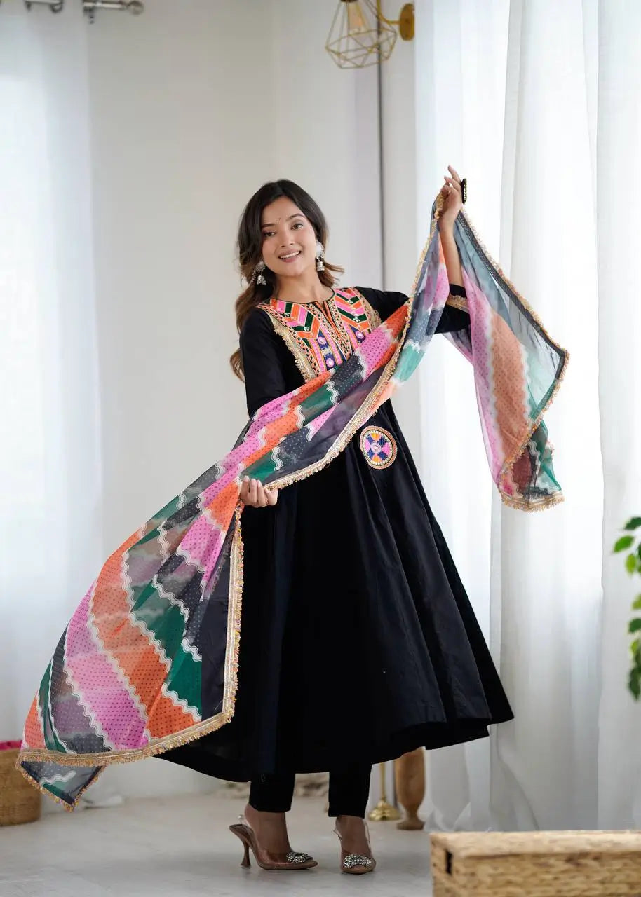 Navratri Special Premium Designer Khadi Cotton Gown Set with Dupatta