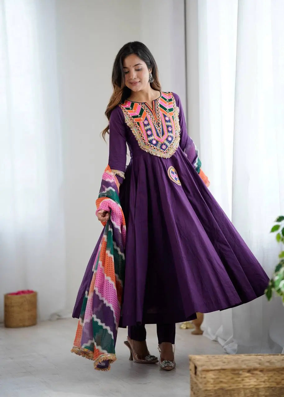 Navratri Special Premium Designer Khadi Cotton Gown Set with Dupatta