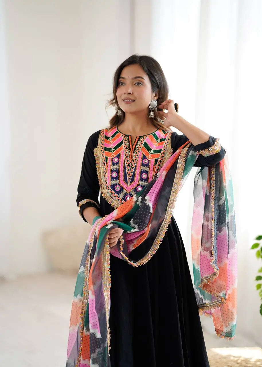 Navratri Special Premium Designer Khadi Cotton Gown Set with Dupatta