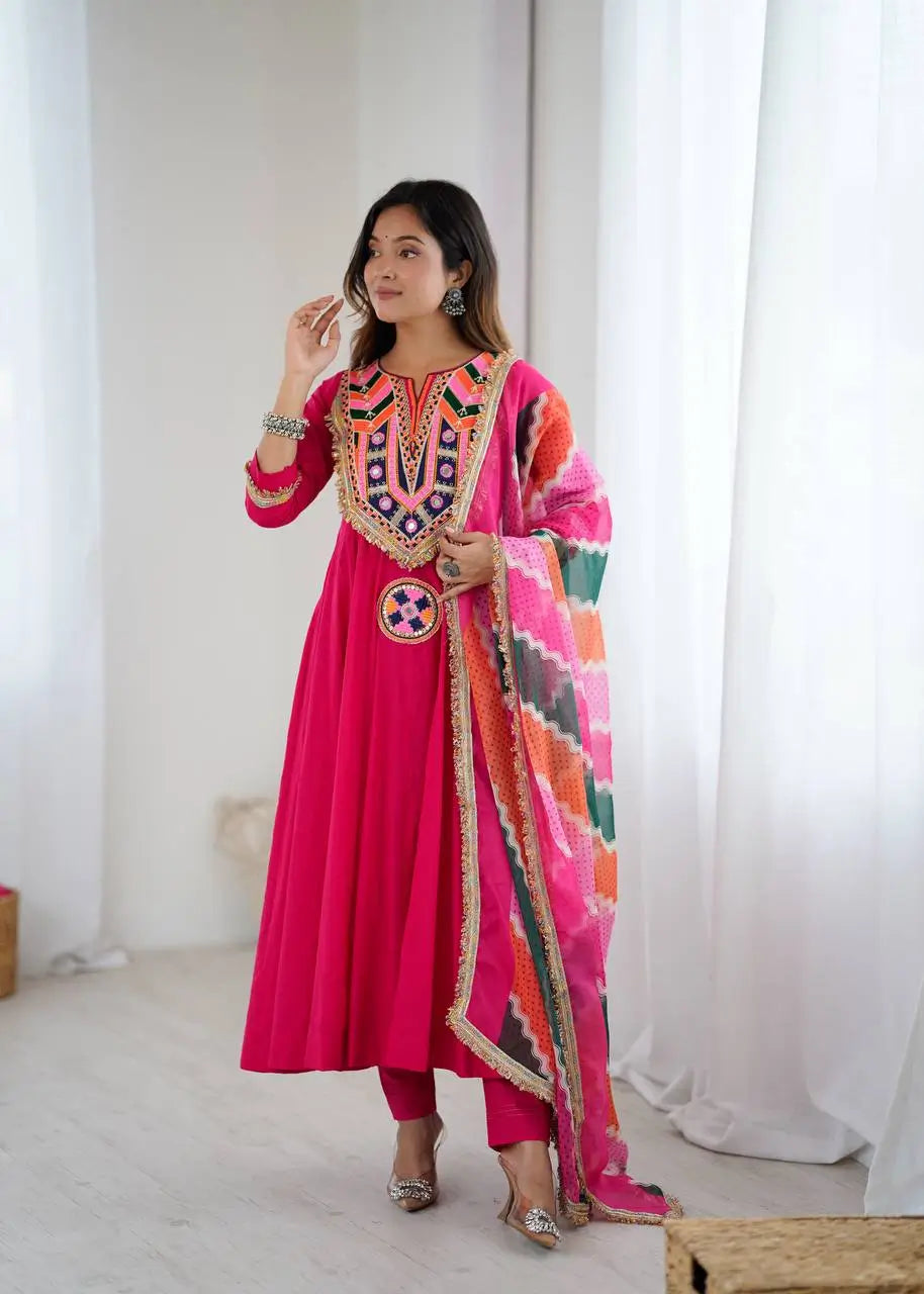 Navratri Special Premium Designer Khadi Cotton Gown Set with Dupatta