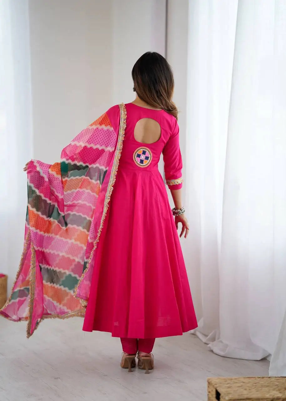 Navratri Special Premium Designer Khadi Cotton Gown Set with Dupatta