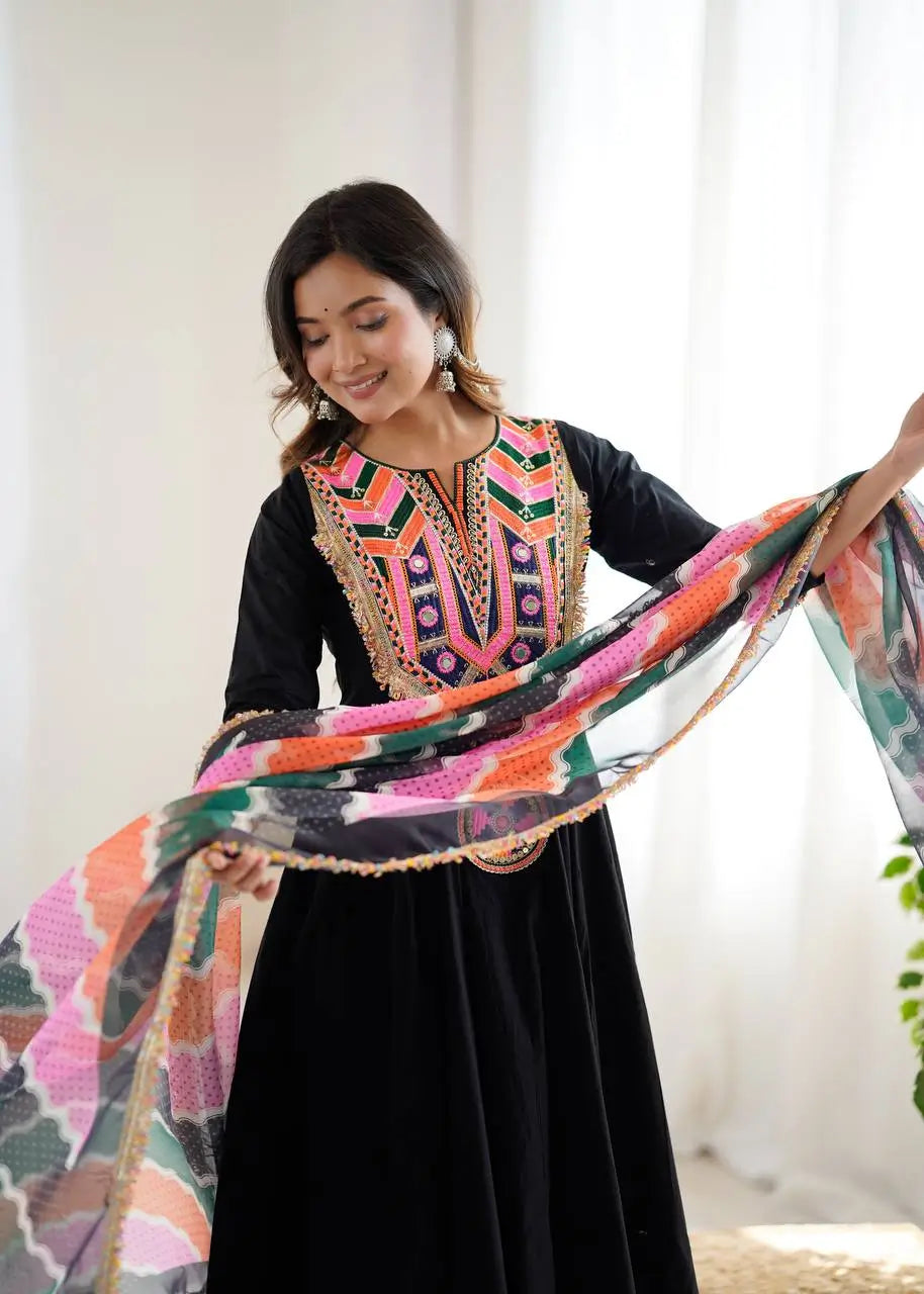 Navratri Special Premium Designer Khadi Cotton Gown Set with Dupatta