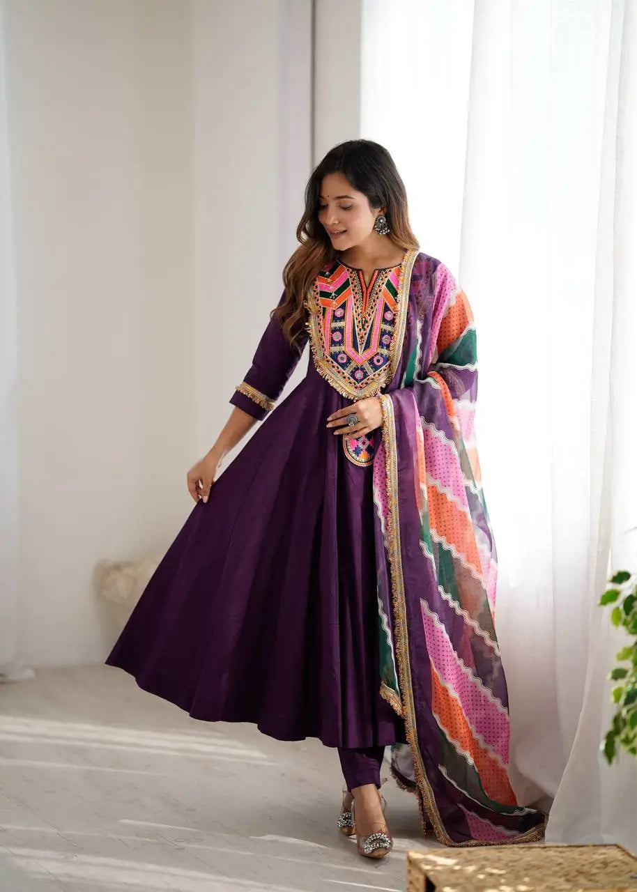 Navratri Special Premium Designer Khadi Cotton Gown Set with Dupatta