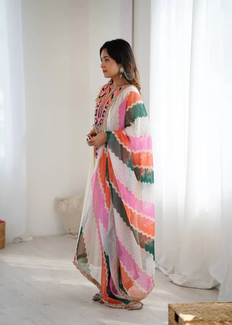 Navratri Special Premium Designer Khadi Cotton Gown Set with Dupatta