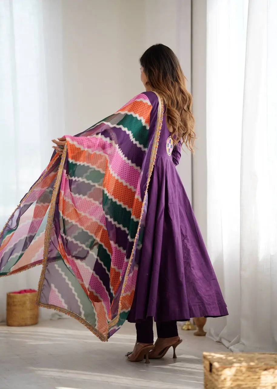 Navratri Special Premium Designer Khadi Cotton Gown Set with Dupatta