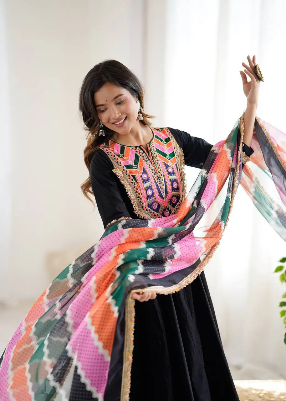Navratri Special Premium Designer Khadi Cotton Gown Set with Dupatta