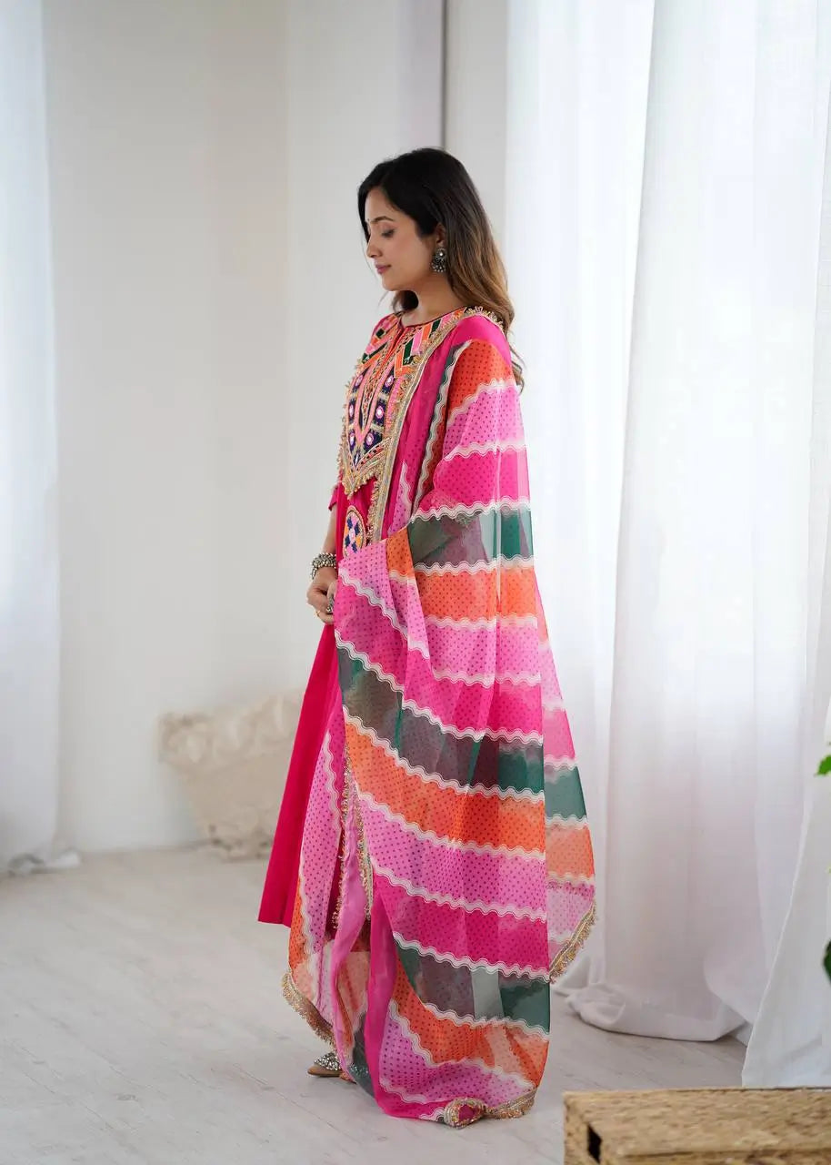 Navratri Special Premium Designer Khadi Cotton Gown Set with Dupatta