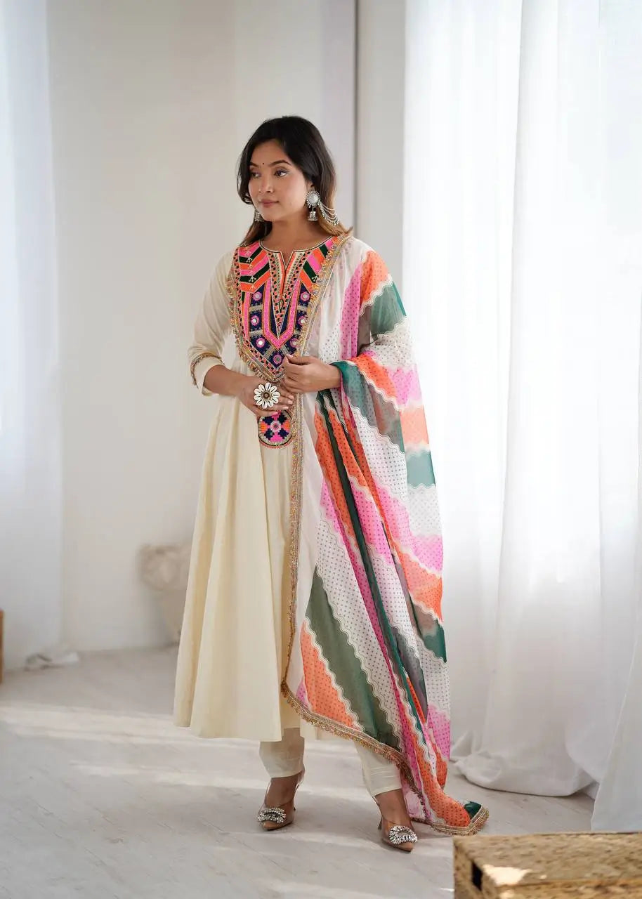 Navratri Special Premium Designer Khadi Cotton Gown Set with Dupatta