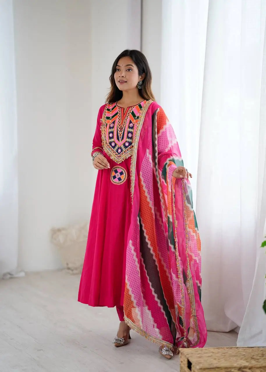 Navratri Special Premium Designer Khadi Cotton Gown Set with Dupatta