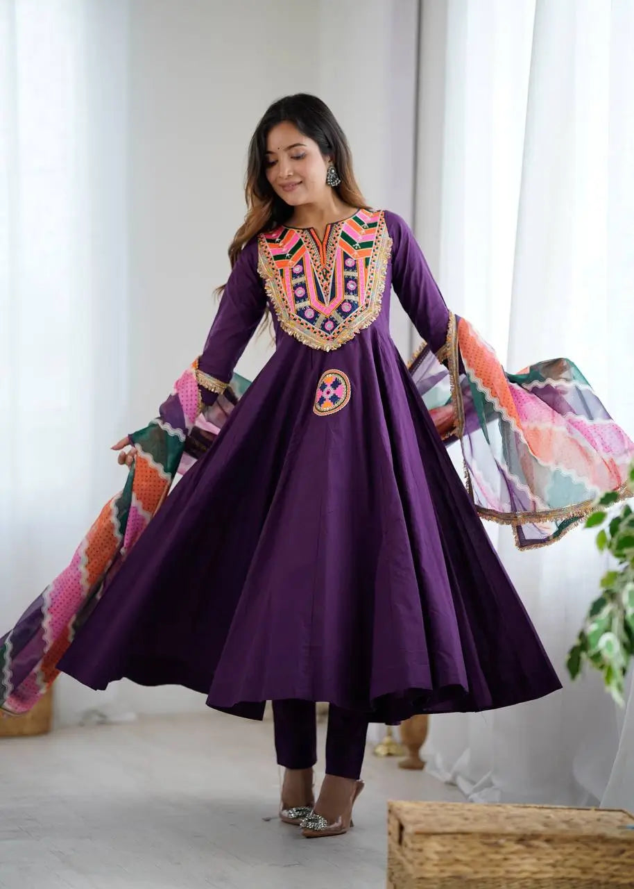 Navratri Special Premium Designer Khadi Cotton Gown Set with Dupatta