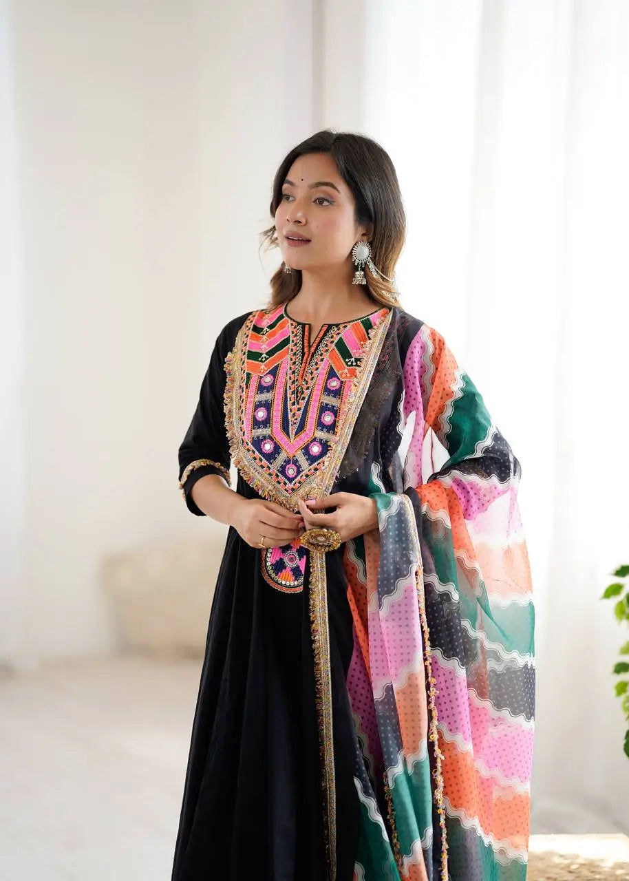 Navratri Special Premium Designer Khadi Cotton Gown Set with Dupatta